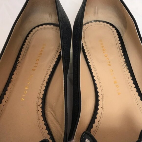 Charlotte Olympia Kitty Glitter Metallic Ballet Flats Cat Shoes Loafers Slides - Picture 9 of 15
